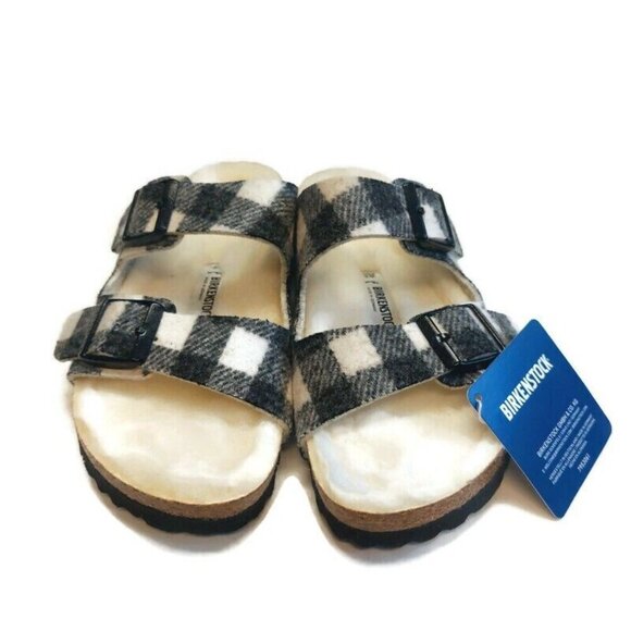 Birkenstock Arizona Rivet Fur Lined Wool Sandals Womens Size 5 Plaid White EU 36 - Picture 5 of 10